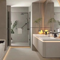 Meubles de salle de bains en contreplaqué de style moderne avec miroir Armoire en bois design cannelé avec égouttoir et lavabo en cuivre