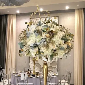部屋の装飾人工花金箔レトロフラワーボールセンターピーステーブル結婚式の装飾