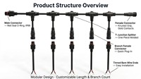 Câble d'extension étanche en forme de T pour connecteur LED M12 M15 2 broches 3 broches, personnalisable en usine