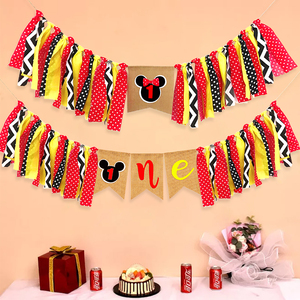 Colorido Tema de dibujos animados de <span class=keywords><strong>Mickey</strong></span> 1er cumpleaños bebé silla alta Banner banderines bebé feliz cumpleaños fiesta decoración suministros - Product Image 2