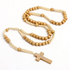 Rosario Católico Unisex con Colgante de Cruz de Jesús, Cuentas de Madera Natural, Cadena Exquisita, Regalo de Joyería Cristiana para Pascua - Product Image 5