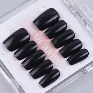 Faux ongles carré<span class=keywords><strong>s</strong></span> noirs brillants à presser, 10 pièces, tendance, couleur unie, noir vif, style européen, pour nail art - Product Image 6