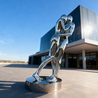 Escultura Moderna de Acero Inoxidable, Estilo Abstracto Antiguo, Acabado Espejo, Hecha a Mano, Figura 3D, Decoración de Jardín Exterior, Temática Deportiva