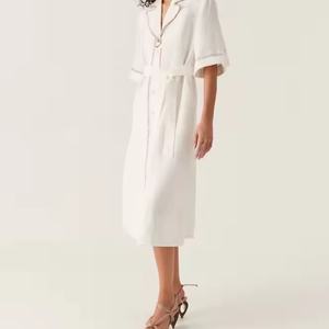 Robe d'été personnalisée à logo, col à revers, manches courtes, en lin et coton, style polo, pour femme - Prix bas, promotion exceptionnelle - Product Image 5