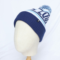 Invierno deporte al aire libre esquí nieve Jacquard letra logo acrílico personalizado tejido acanalado puño Bobble Pom Beanie sombreros