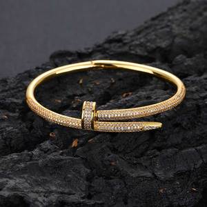 Cross-border Bestseller Classic studded Open Clasp Brass Electroplated ZIRCON Trendy Unisex Bracelet European American Fashion - Product Image 2