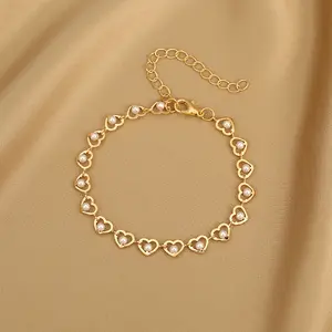 Women's Ladies Chain Link Couples Heart Bracelet Set Pearl Bangle Diamond Heart Rate Pearl Bracelet Supplier