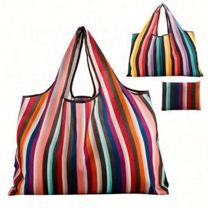 New Fashion Heavy Duty 190T Polyester Large Reusable Free Design Expandable Folding Tote <b>Bag</b> Striped for Grocery Shopping - Product Image 1