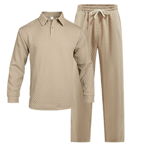 Conjunto de <span class=keywords><strong>chándal</strong></span> informal suelto para <span class=keywords><strong>hombre</strong></span>-Polo y pantalón de manga larga de color sólido de nuevo estilo europeo y americano para comercio exterior y <span class=keywords><strong>Amazon</strong></span> - Product Image 4