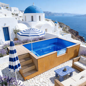 Piscina de acero, piscina de inmersión, piscina exterior tipo contenedor con borde infinito, piscina sobre suelo, piscina ovalada - Product Image 1