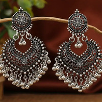 Boucles d'oreilles Jhumka clochette vintage en filigrane argenté de style ethnique indien pour femmes, marque FTS, plus de 10 ans d'expérience, livraison DDP, 1688 Low