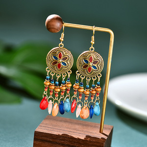 Pendientes colgantes de aleación de Zinc bohemios Vintage 2023, cuentas acrílicas llamativas coloridas étnicas, joyería llamativa elegante con borlas - Product Image 2