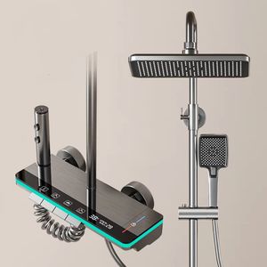 Pistolet thermostatique Offre Spéciale gris LED salle de bain douche pluie ensemble en aluminium pour <span class=keywords><strong>appartement</strong></span> luminaires de bain mélangeurs hôtels vanne en céramique - Product Image 2