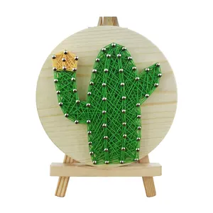 Easy Kids Diy Round Wooden 3D Cross Thread String Art with Easel