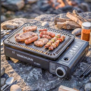 Juego de Cocina Portátil para Acampar al Aire Libre, Estufa de <span class=keywords><strong>Butano</strong></span> Integrada de Alta Potencia con Plancha para Asar, Ideal para Viajes de Barbacoa - Product Image 1