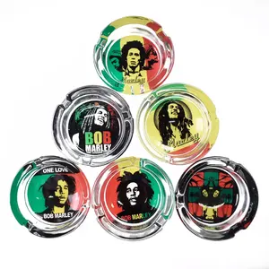Fancy Round Personalized Custom Printed Logo Bob Marley Glass Ashtray Smoke Smoking Accessories Cigar Ashtray