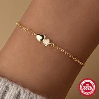 Ensemble de bijoux fins en argent sterling 925 plaqué or 18 carats avec bracelet et boucles d'oreilles en opale en forme de cœur pour femme, cadeau