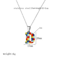 Collier unisexe en acier inoxydable avec pendentif puzzle 26 lettres imprimées en couleur, thème autisme, bijou fantaisie