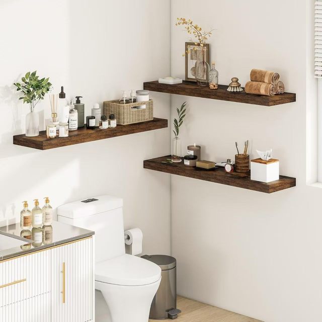 Simple Wooden Wall Shelf Children Room Wall-mounted Slat Shelf Floating Bookshelf Bedroom Wall Storage Rack Minimalist 1-Tier