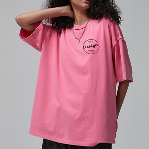 100% Jersey lavado de algodón estampado personalizado cuello redondo gimnasio camisetas hombres mujeres moda patrón sólido manga corta de gran tamaño deportivo - Product Image 5