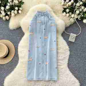 Falda Recta Bordada de Verano 2025 para Mujer, Faldas Vaqueras Casuales de Cintura Alta para Chicas, Ropa de Falda Casual para Mujer al por Mayor - Product Image 1