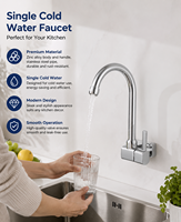 Robinet mural de cuisine moderne en alliage de zinc écologique, eau froide uniquement, rotation à 360 degrés, sans plomb, finition chromée pour