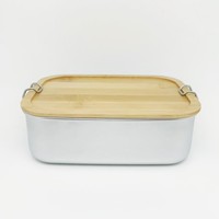 Boîte de stockage de récipients alimentaires en acier inoxydable anti-fuite Boîte à lunch Bento en métal personnalisée avec couvercle en bambou