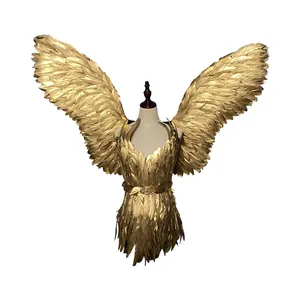 Setelan Cosplay sayap emas wanita natal seksi untuk kostum dewasa kostum Robot LED kostum pesta rave