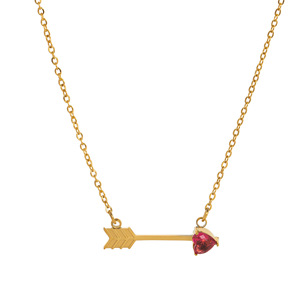 Collar con Piedra de Nacimiento en Forma de Flecha |   Colgante Minimalista de Flecha de Cupido con Zirconia del Mes de Nacimiento, Chapado en Oro PVD de 18K, de Acero Inoxidable para Mujer - Product Image 6