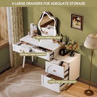 Table de vanité de maquillage d'angle élégant blanc en gros, bureau de vanité avec miroir éclairé et 4 tiroirs spacieux,
