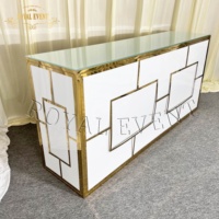 Tables de mariage royales modernes, tables de comptoir rectangulaires, tables hautes en acier inoxydable pour les organisateurs d'événements, utilisant du verre trempé