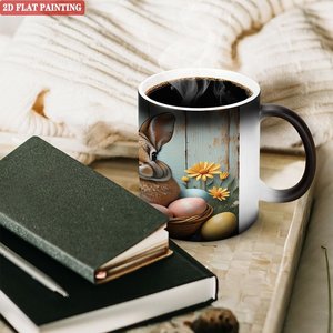 Heat Sensitive Ceramic <b>Mug</b> Frosted Black 11oz Sublimation Blank Cup <b>Easter</b> Bunny Design 2D Flat Painting - Product Image 3