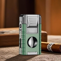 Briquet à cigares multifonction en gros avec coupe-cigares intégré en V, torche coupe-vent et portable