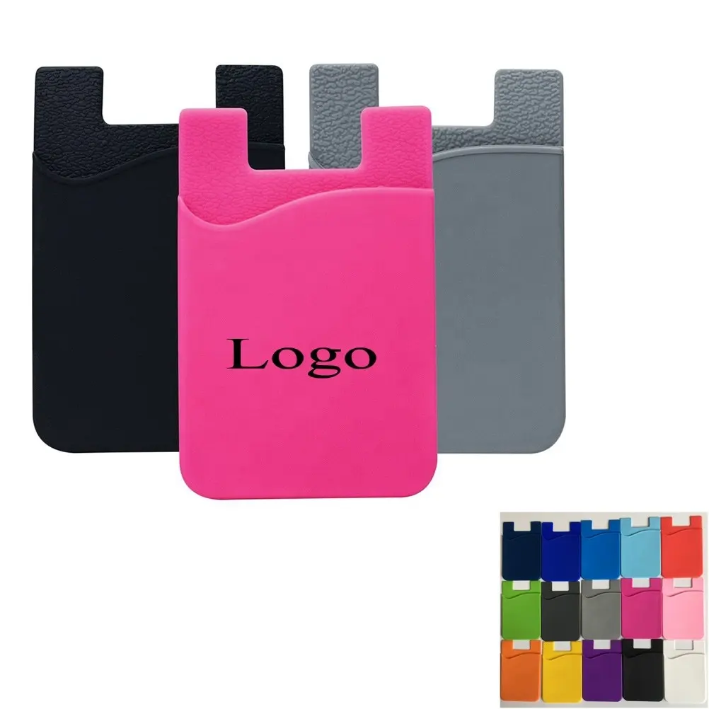 promotion gift Customized LOGO Double Layers back Wallet Sticky Pocket pu leather business card id name Mobile Phone card holder