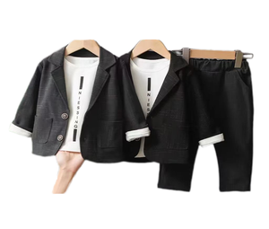 Beau garçons 3 pièces tenue anniversaire cérémonie solide motif veste sous-vêtement pantalon pour les sorties de printemps - Product Image 1
