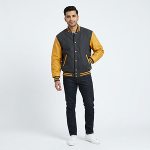 Blouson universitaire d'hiver pour homme FINER THREADS, col montant, couleurs personnalisables, broderie, respirant, en tricot de laine/viscose - Product Image 1