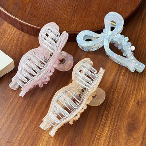 Pinza de Pelo con Lazo Degradado y Diamantes de Imitación, Flor Tridimensional Pequeña, Clip Grande de Acrílico, Pinza de Plástico Tipo Tiburón - Product Image 6