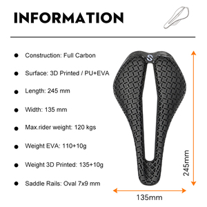 Selle de vélo personnalisée en fibre de carbone imprimée en 3D - Légère et confortable pour les vélos de route, personnalisable OEM ODM - Product Image 2