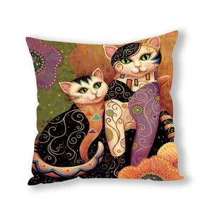 Gran <span class=keywords><strong>oferta</strong></span> 2025, <span class=keywords><strong>funda</strong></span> de almohada con estampado de gato de estilo de pintura al óleo de felpa, <span class=keywords><strong>funda</strong></span> nórdica abstracta para sofá y coche - Product Image 3