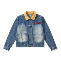 Veste en jean vintage pour homme, mélange lin/coton, détails patchwork, délavage clair, lavable, vêtement d'extérieur décontracté, saison automne/printemps, OEM