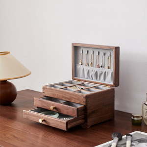 Chinese Style Multi Layer Black Walnut Wood Jewelry <b>Box</b> With Drawers For Necklaces <b>Earrings</b> Bracelets 24x16.5x16cm - Product Image 1