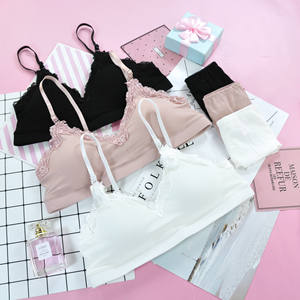 Women's Sexy Lace Floral <b>Push</b>-<b>Up</b> <b>Wireless</b> <b>Bra</b> and Hipster Panty Set Breathable Seamless Eco-Friendly - Product Image 1