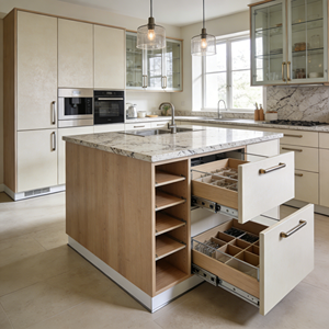 Gabinetes de Cocina Blancos con Almacenamiento Integrado y <span class=keywords><strong>Microondas</strong></span> Incorporado para Renovaciones de Cocinas de Lujo en Estados Unidos - Product Image 6