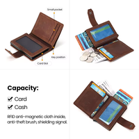 Dompet Kulit Sapi Asli Vintage untuk Pria, Organizer Kartu, Anti Maling, Dompet Kulit Full Grain Pendek