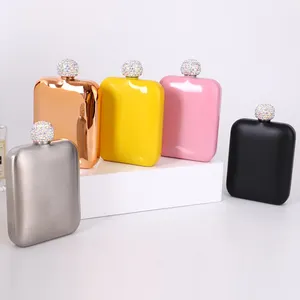 Mini boccette colorate da 6 once per liquore in acciaio inossidabile con coperchio in strass per donna