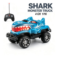 Camion monstre requin télécommandé EPT Kids RC, échelle 1:16, 4 canaux, voiture télécommandée avec lumières, jouet requin RC pour enfants