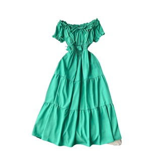 Abito da donna stile francese con spalle scoperte, maniche a sbuffo, vita impero e effetto snellente, stile fatato <span class=keywords><strong>per</strong></span> vacanze dolci - Product Image 6