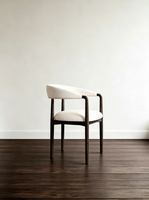 Fauteuil de salle à manger personnalisé en bois massif, éco-responsable et durable, style campagnard américain moderne, en chêne blanc et tissu en lin, pour la maison, le bureau ou l'hôtel