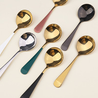 Cuillère à soupe, café et dessert pour enfants Q304, grande, créative, style nordique, en métal poli à contraste de couleurs, avec base en forme de roue