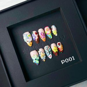 Uñas postizas talladas en almendra modelo francés de prensa de 10 piezas hechas a mano, accesorio de belleza de salón suave de alta calidad, uñas artificiales - Product Image 3